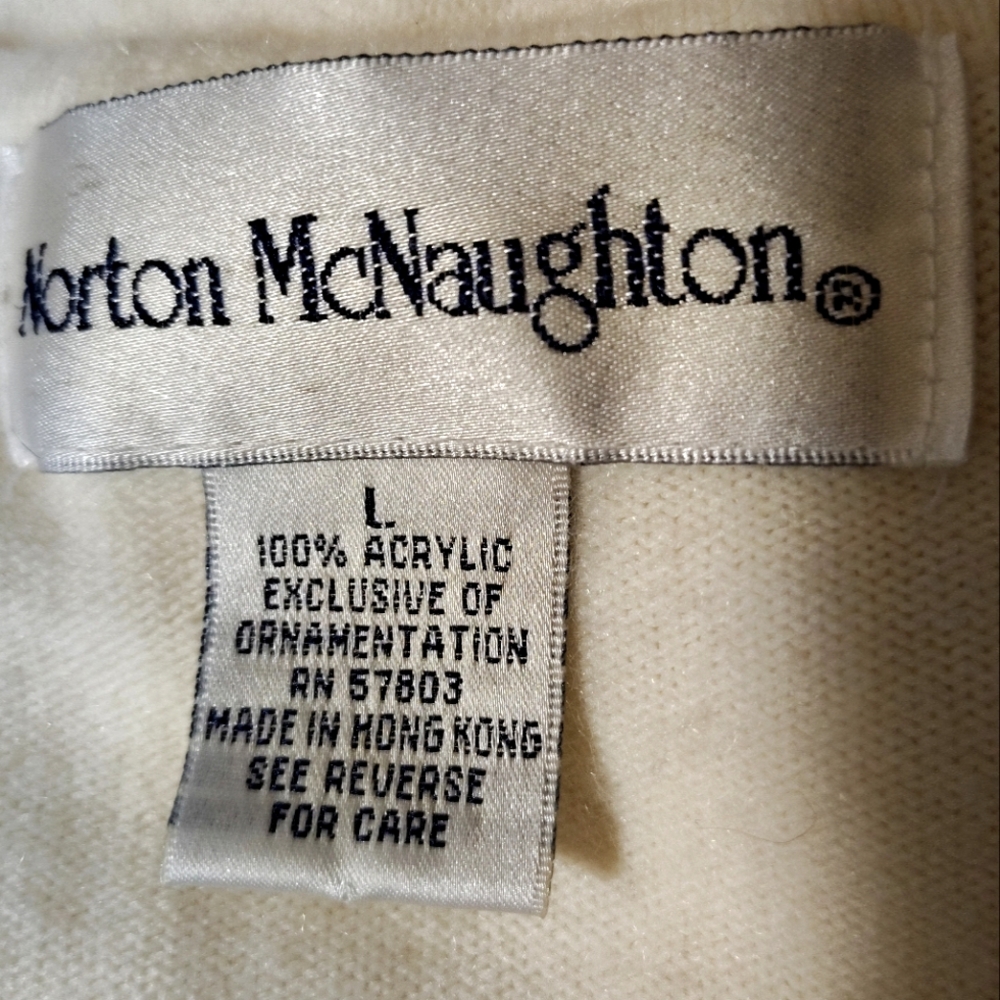 Norton McNaughton V- Neck Sweater, Ivory Bead + Ivory Sequin, Soft, Women, L - Picture 7 of 9